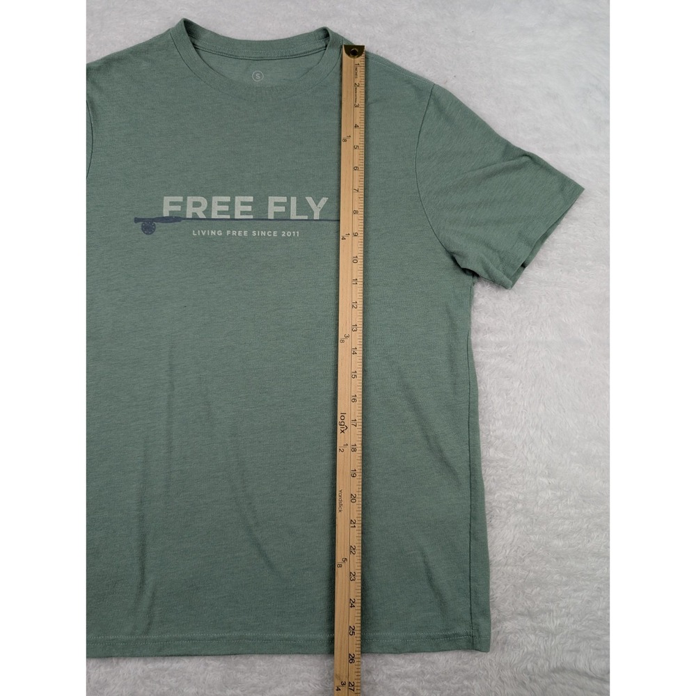 Free Fly T-Shirt Men's S Green Short Sleeve Fly Rod Fly Fishing Graphic - Picture 5 of 8